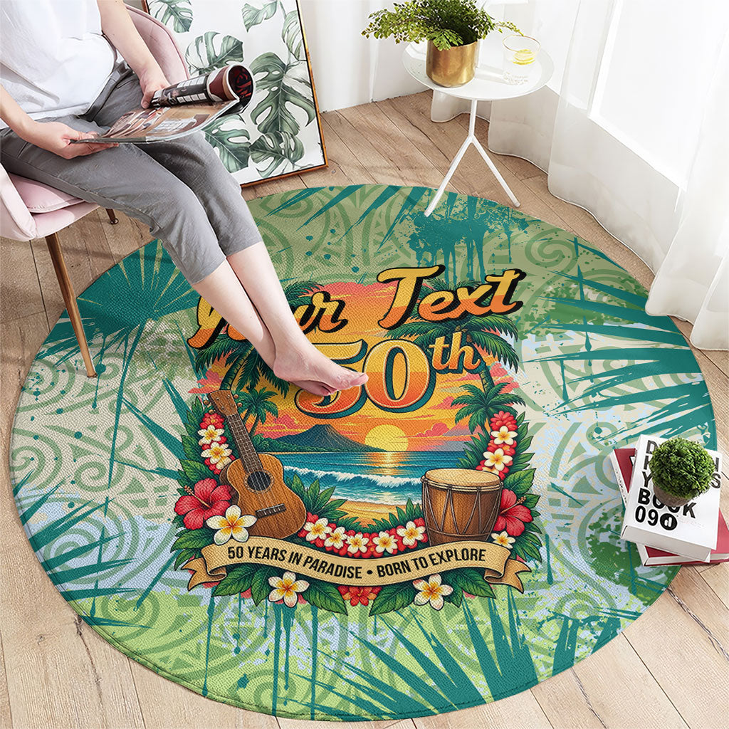 Personalized Polynesia 50th Birthday Round Carpet Vintage Hawaiian Floral Ukulele Tropical Sunset Art TS04 - Polynesian Pride