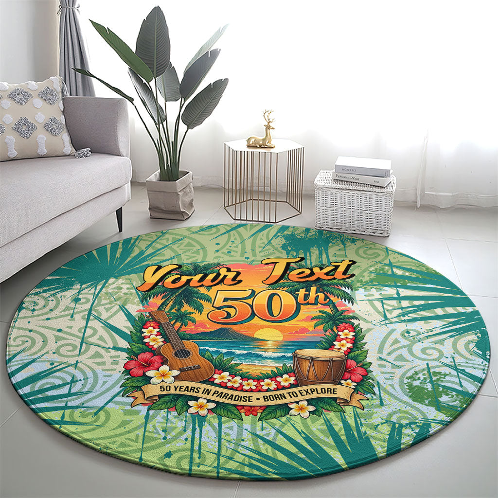 Personalized Polynesia 50th Birthday Round Carpet Vintage Hawaiian Floral Ukulele Tropical Sunset Art TS04 - Polynesian Pride