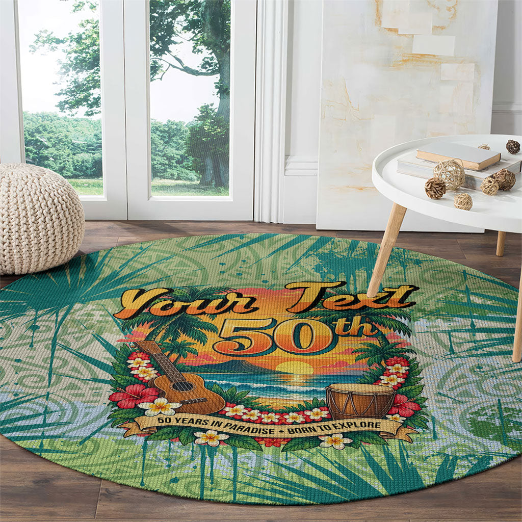 Personalized Polynesia 50th Birthday Round Carpet Vintage Hawaiian Floral Ukulele Tropical Sunset Art TS04 - Polynesian Pride