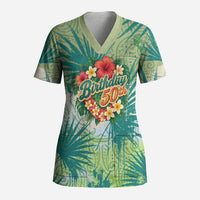 Personalized Polynesia 50th Birthday Scrub Top Vintage Hawaiian Floral Ukulele Tropical Sunset Art