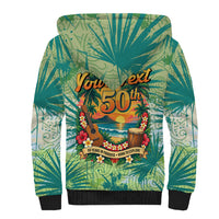 Personalized Polynesia 50th Birthday Sherpa Hoodie Vintage Hawaiian Floral Ukulele Tropical Sunset Art TS04 - Polynesian Pride