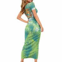 Personalized Polynesia 50th Birthday Short Sleeve Bodycon Dress Vintage Hawaiian Floral Ukulele Tropical Sunset Art TS04 - Polynesian Pride
