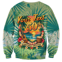 Personalized Polynesia 50th Birthday Sweatshirt Vintage Hawaiian Floral Ukulele Tropical Sunset Art
