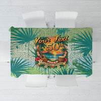 Personalized Polynesia 50th Birthday Tablecloth Vintage Hawaiian Floral Ukulele Tropical Sunset Art