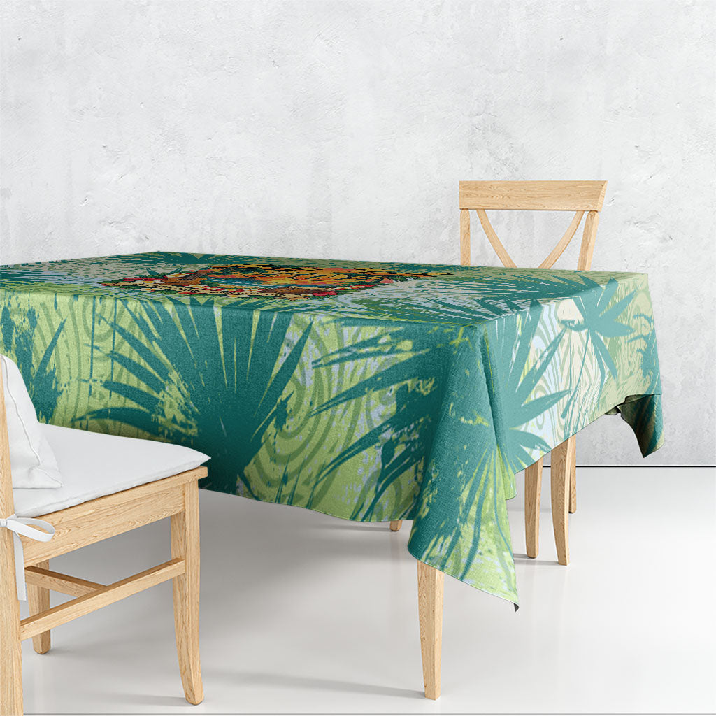 Personalized Polynesia 50th Birthday Tablecloth Vintage Hawaiian Floral Ukulele Tropical Sunset Art