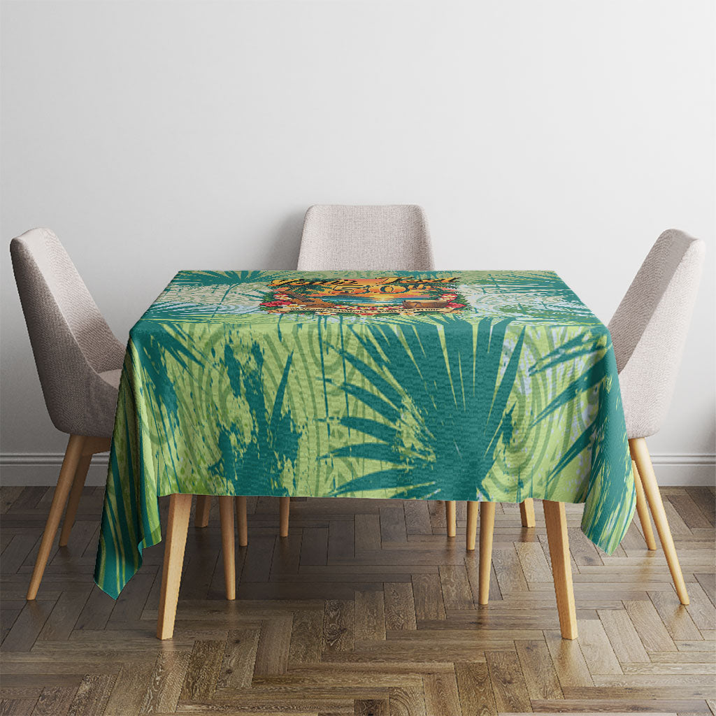 Personalized Polynesia 50th Birthday Tablecloth Vintage Hawaiian Floral Ukulele Tropical Sunset Art