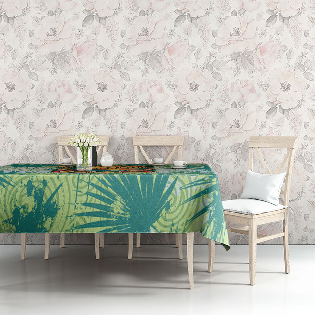 Personalized Polynesia 50th Birthday Tablecloth Vintage Hawaiian Floral Ukulele Tropical Sunset Art