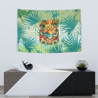 Personalized Polynesia 50th Birthday Tapestry Vintage Hawaiian Floral Ukulele Tropical Sunset Art