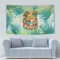 Personalized Polynesia 50th Birthday Tapestry Vintage Hawaiian Floral Ukulele Tropical Sunset Art