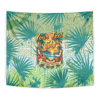 Personalized Polynesia 50th Birthday Tapestry Vintage Hawaiian Floral Ukulele Tropical Sunset Art