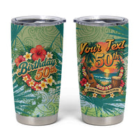 Personalized Polynesia 50th Birthday Tumbler Cup Vintage Hawaiian Floral Ukulele Tropical Sunset Art TS04 Green - Polynesian Pride