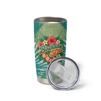 Personalized Polynesia 50th Birthday Tumbler Cup Vintage Hawaiian Floral Ukulele Tropical Sunset Art TS04 - Polynesian Pride