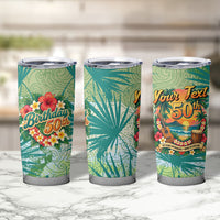 Personalized Polynesia 50th Birthday Tumbler Cup Vintage Hawaiian Floral Ukulele Tropical Sunset Art TS04 - Polynesian Pride