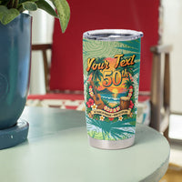 Personalized Polynesia 50th Birthday Tumbler Cup Vintage Hawaiian Floral Ukulele Tropical Sunset Art TS04 - Polynesian Pride