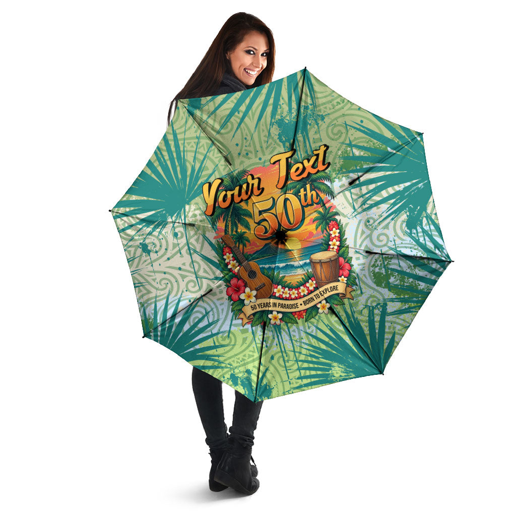 Personalized Polynesia 50th Birthday Umbrella Vintage Hawaiian Floral Ukulele Tropical Sunset Art