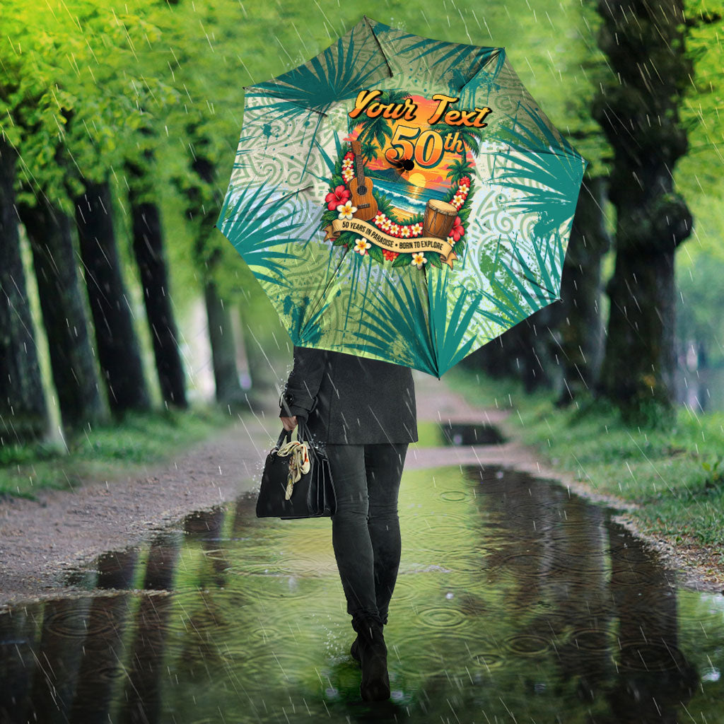 Personalized Polynesia 50th Birthday Umbrella Vintage Hawaiian Floral Ukulele Tropical Sunset Art