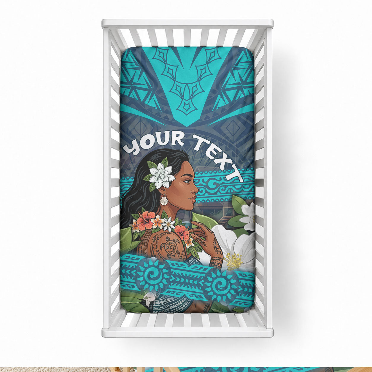 Personalized Polynesian Woman 50th Birthday Baby Bed Cover Traditional Pacific Tribal Tattoo Floral Art TS04 28 × 52 in Blue - Polynesian Pride