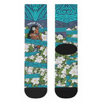 Personalized Polynesian Woman 50th Birthday Crew Socks Traditional Pacific Tribal Tattoo Floral Art TS04 - Polynesian Pride