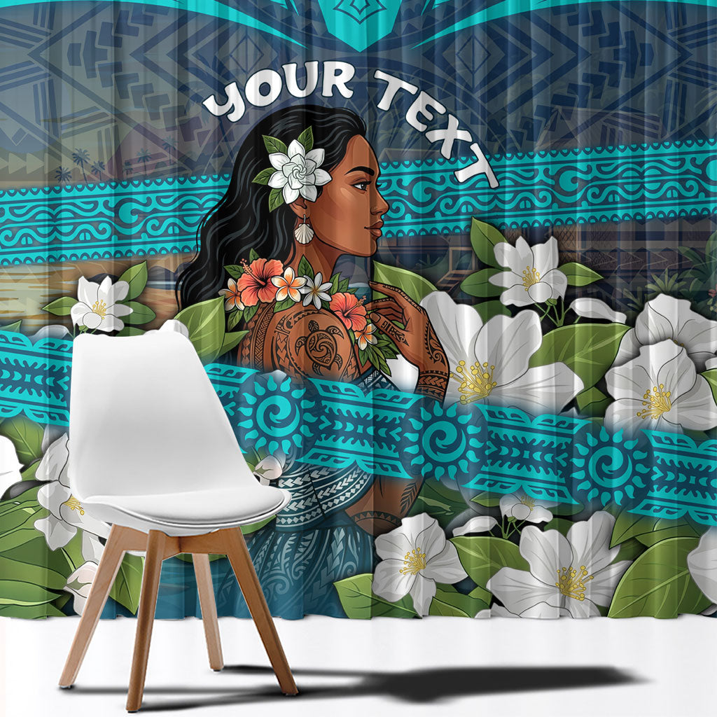 Personalized Polynesian Woman 50th Birthday Window Curtain Traditional Pacific Tribal Tattoo Floral Art TS04 - Polynesian Pride