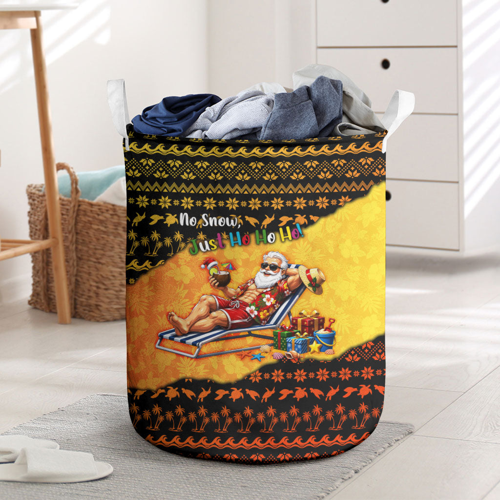 Tropical Christmas In July Santa Claus Laundry Basket Festive Hawaiian With Beach Reindeer Sleigh TS04 Orange Black - Polynesian Pride
