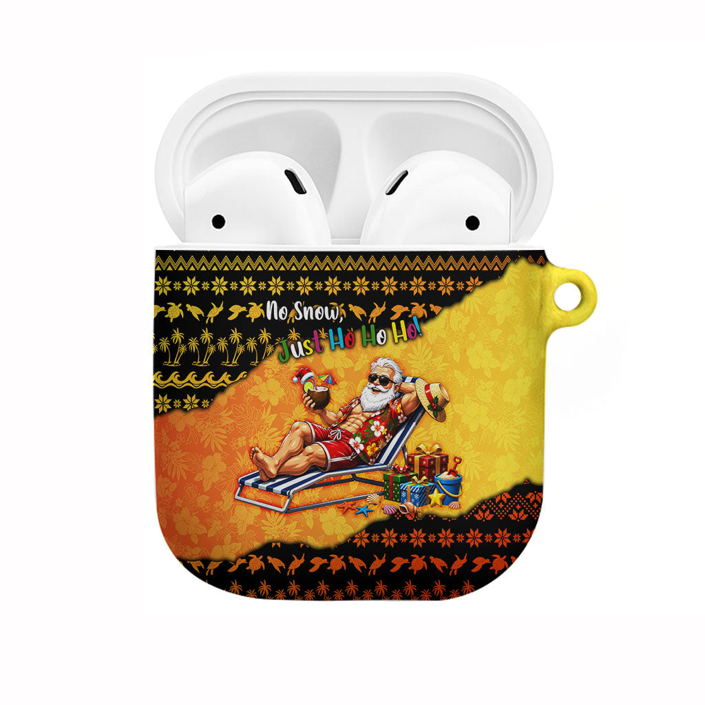 Tropical Christmas In July Santa Claus AirPods Case Festive Hawaiian With Beach Reindeer Sleigh TS04 Orange Black - Polynesian Pride
