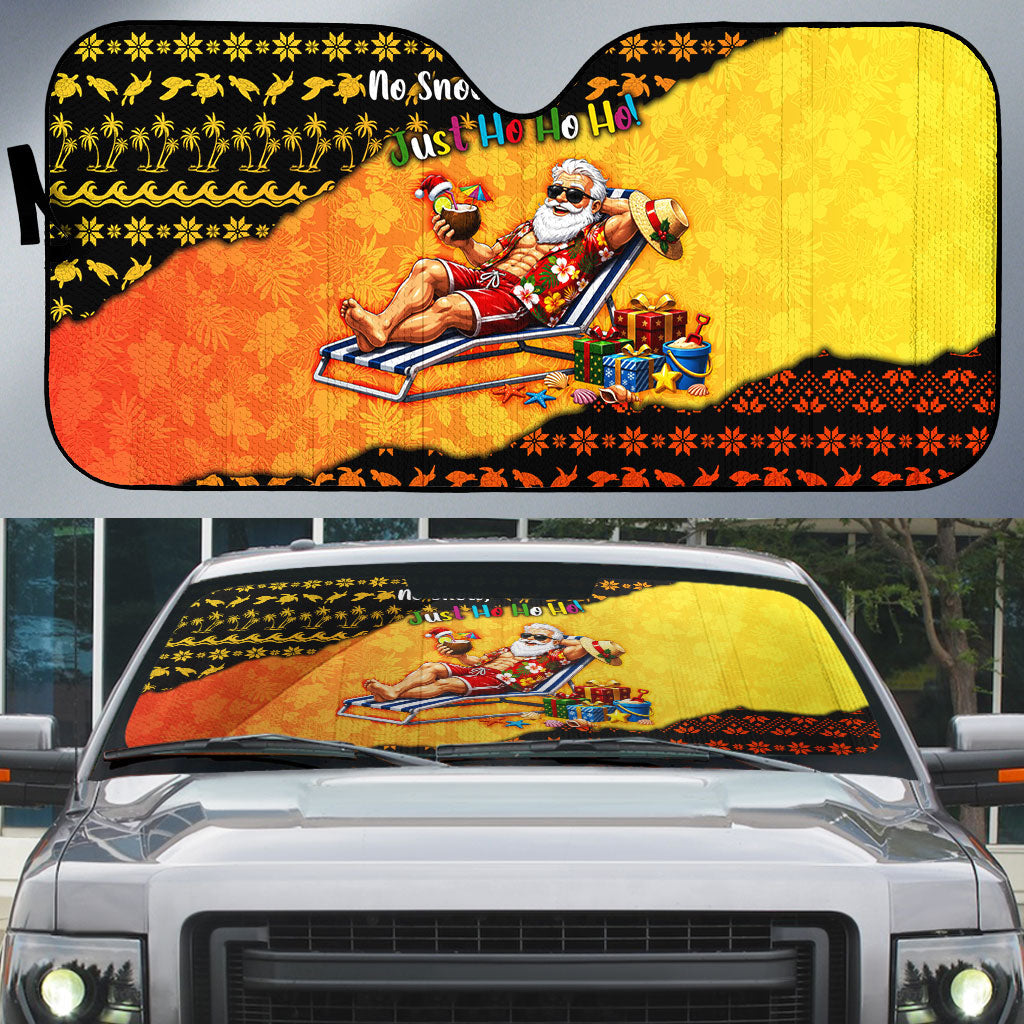 Tropical Christmas In July Santa Claus Auto Sun Shade Festive Hawaiian With Beach Reindeer Sleigh TS04 Orange Black - Polynesian Pride