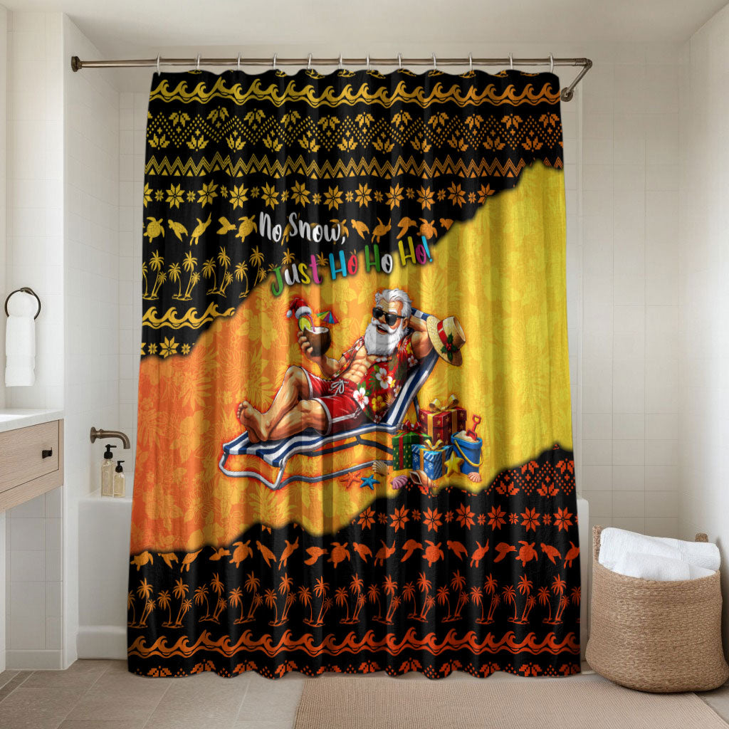 Tropical Christmas In July Santa Claus Bathroom Set Festive Hawaiian With Beach Reindeer Sleigh TS04 Shower Curtain Only Orange Black - Polynesian Pride