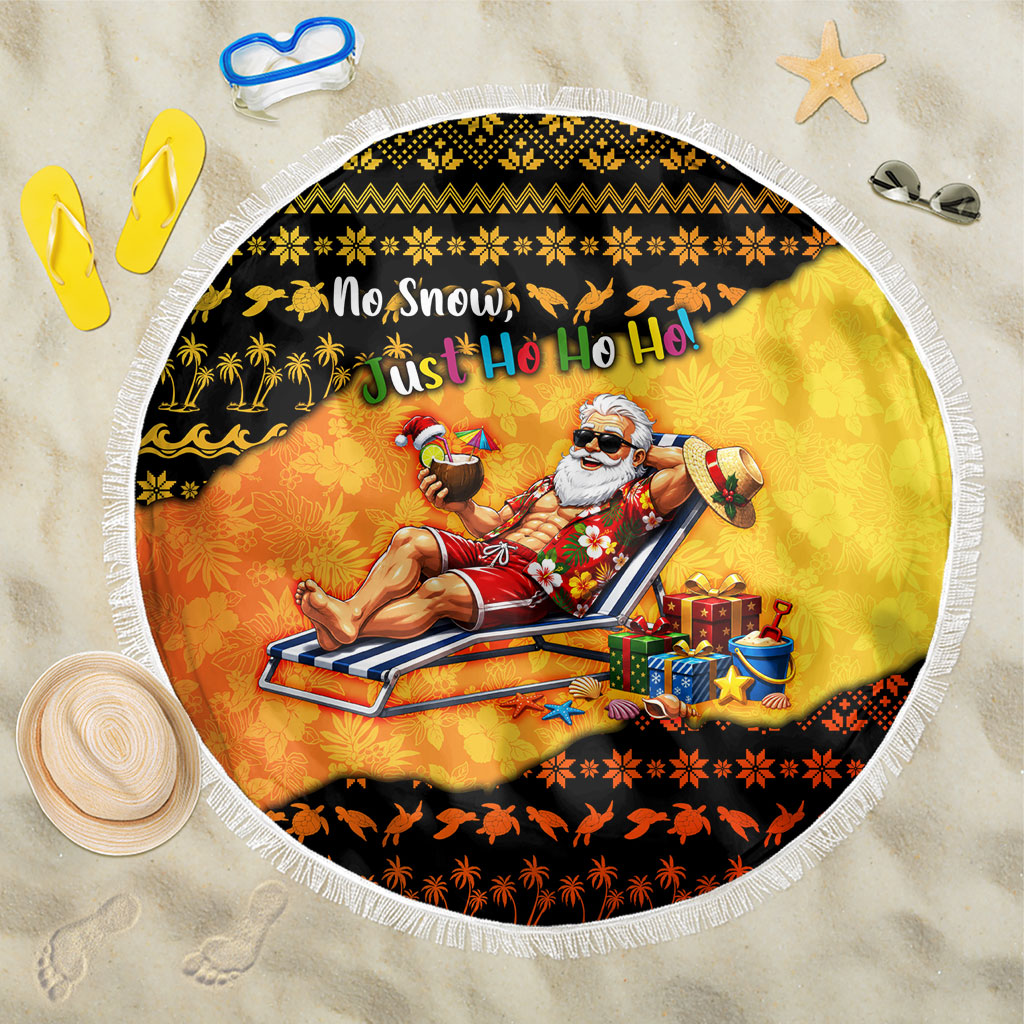 Tropical Christmas In July Santa Claus Beach Blanket Festive Hawaiian With Beach Reindeer Sleigh TS04 One Size 150cm Orange Black - Polynesian Pride