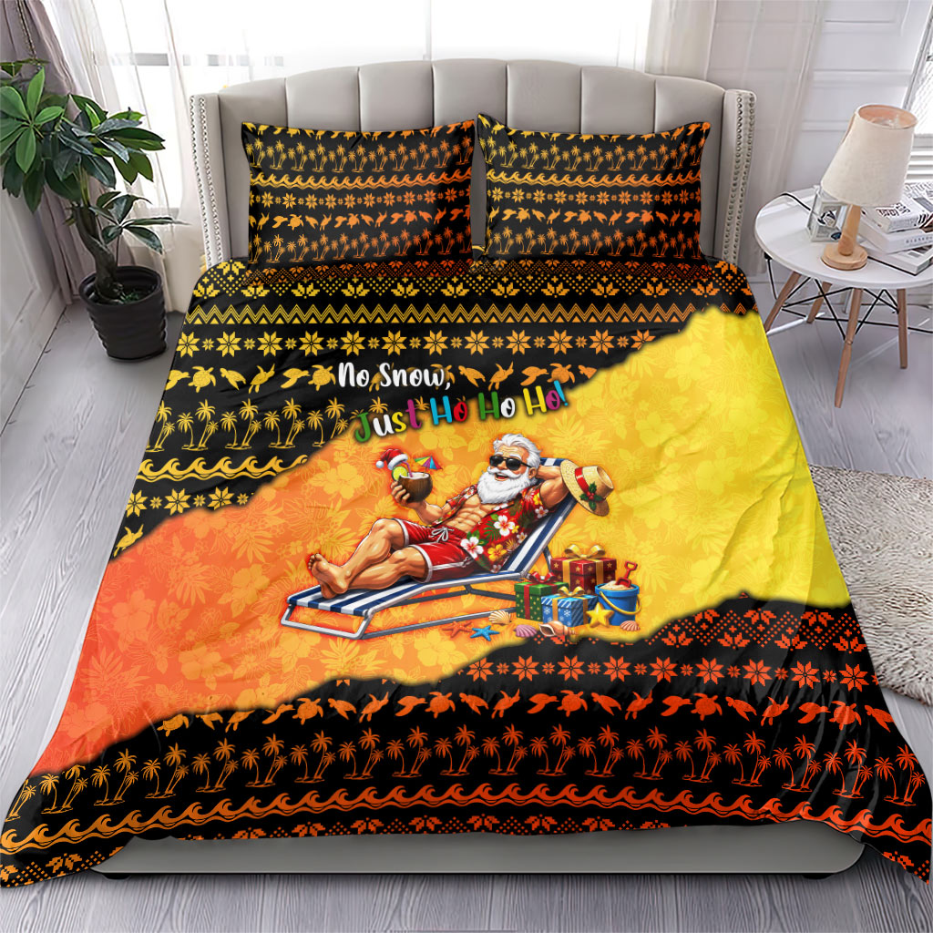 Tropical Christmas In July Santa Claus Bedding Set Festive Hawaiian With Beach Reindeer Sleigh TS04 - Polynesian Pride