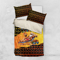Tropical Christmas In July Santa Claus Bedding Set Festive Hawaiian With Beach Reindeer Sleigh TS04 US Twin 172cm x 218cm Orange Black - Polynesian Pride