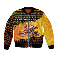 Tropical Christmas In July Santa Claus Bomber Jacket Festive Hawaiian With Beach Reindeer Sleigh TS04 Unisex Orange Black - Polynesian Pride