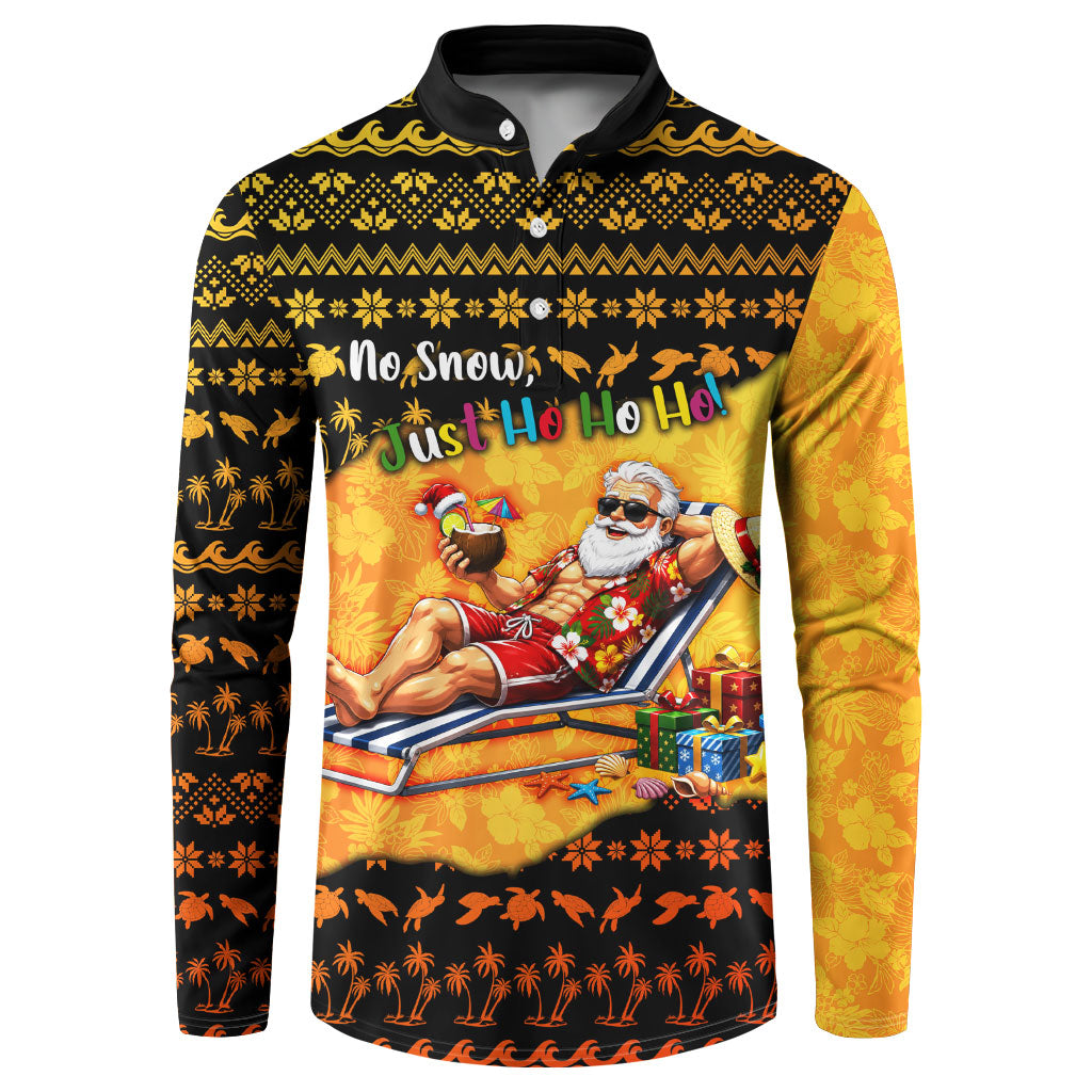 Tropical Christmas In July Santa Claus Button Sweatshirt Festive Hawaiian With Beach Reindeer Sleigh TS04 Orange Black - Polynesian Pride