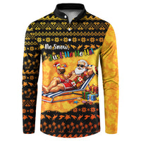 Tropical Christmas In July Santa Claus Button Sweatshirt Festive Hawaiian With Beach Reindeer Sleigh TS04 Orange Black - Polynesian Pride