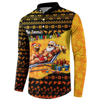 Tropical Christmas In July Santa Claus Button Sweatshirt Festive Hawaiian With Beach Reindeer Sleigh TS04 - Polynesian Pride