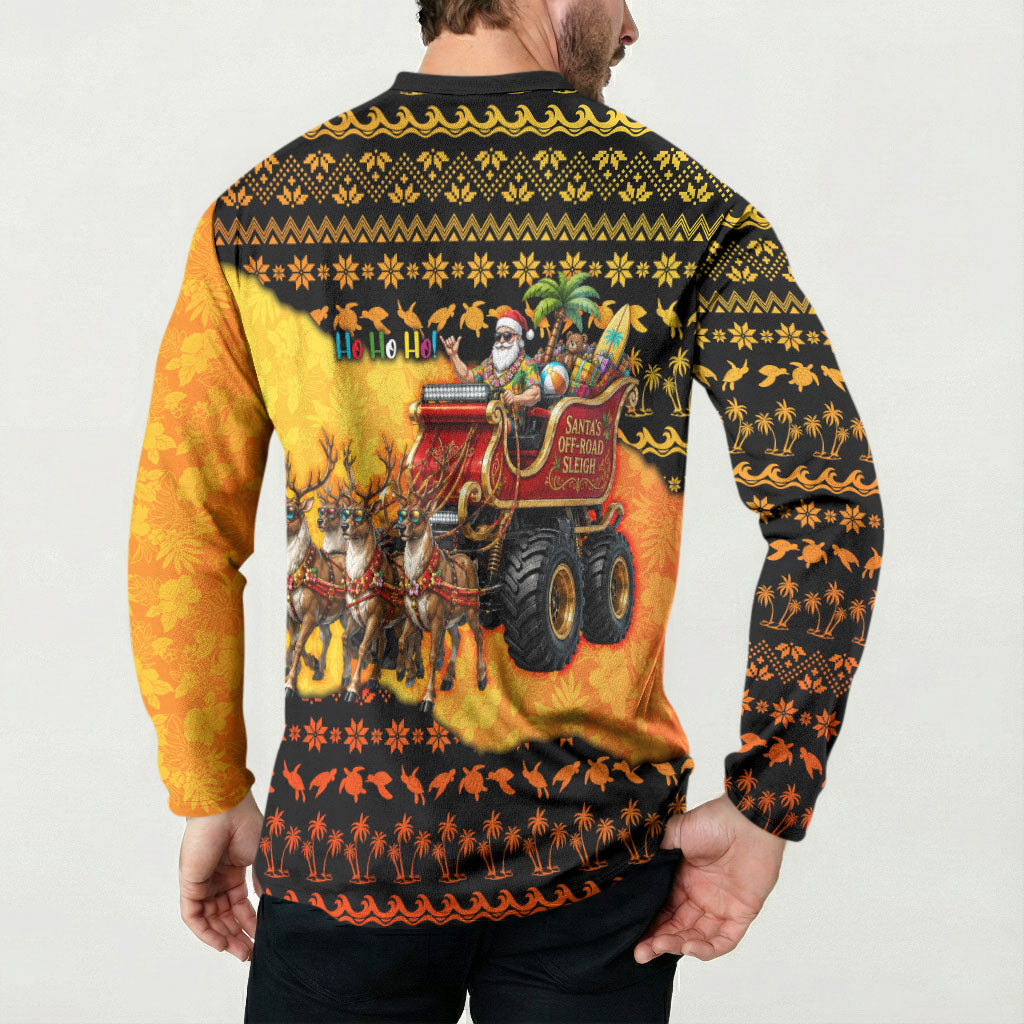 Tropical Christmas In July Santa Claus Button Sweatshirt Festive Hawaiian With Beach Reindeer Sleigh TS04 - Polynesian Pride