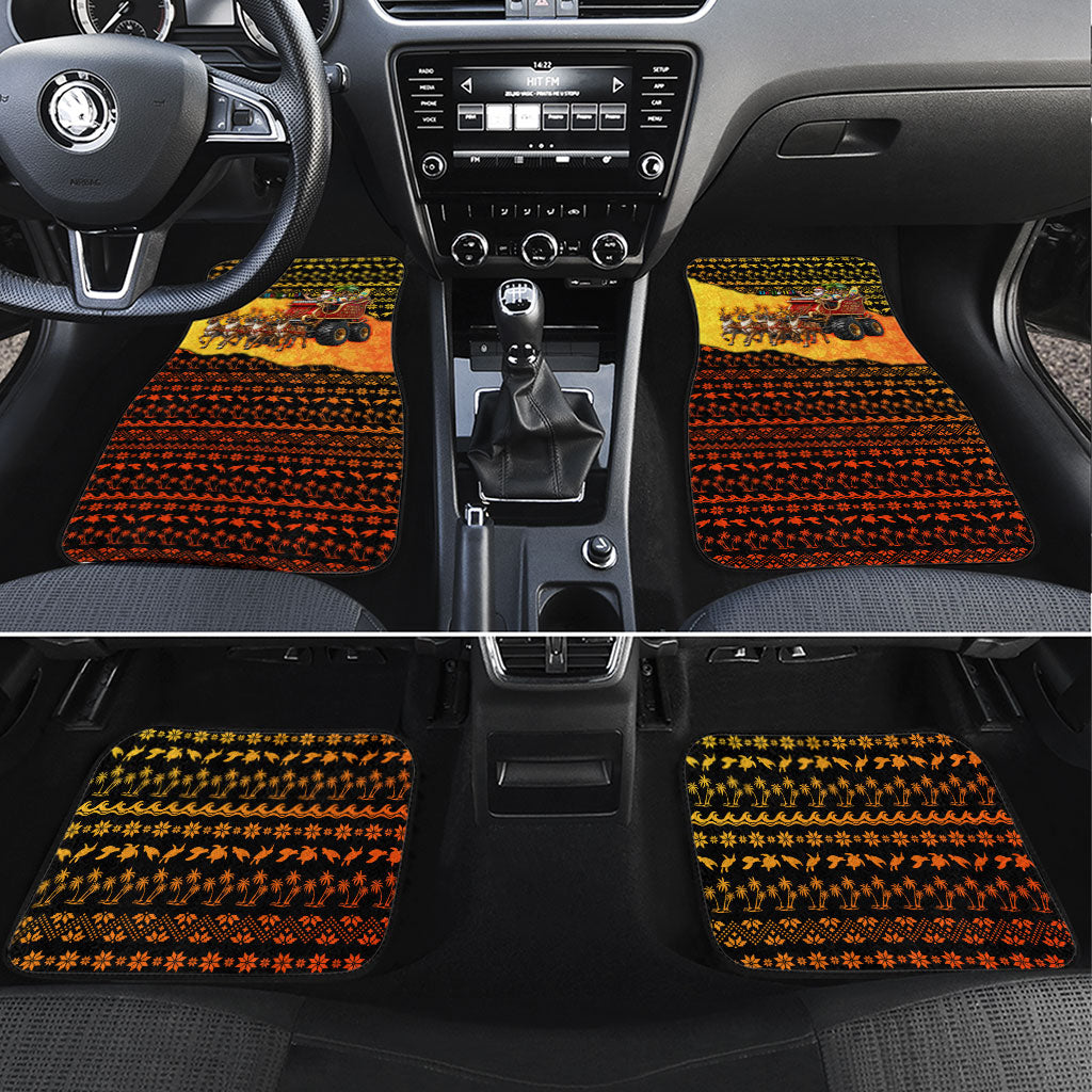 Tropical Christmas In July Santa Claus Car Mats Festive Hawaiian With Beach Reindeer Sleigh TS04 Set 4pcs Orange Black - Polynesian Pride