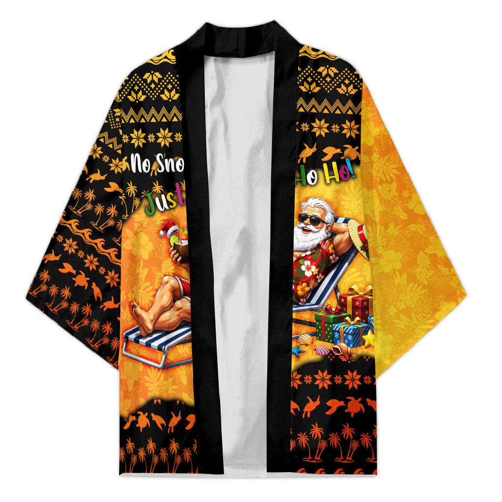 Tropical Christmas In July Santa Claus Kimono Festive Hawaiian With Beach Reindeer Sleigh TS04 Unisex Orange Black - Polynesian Pride