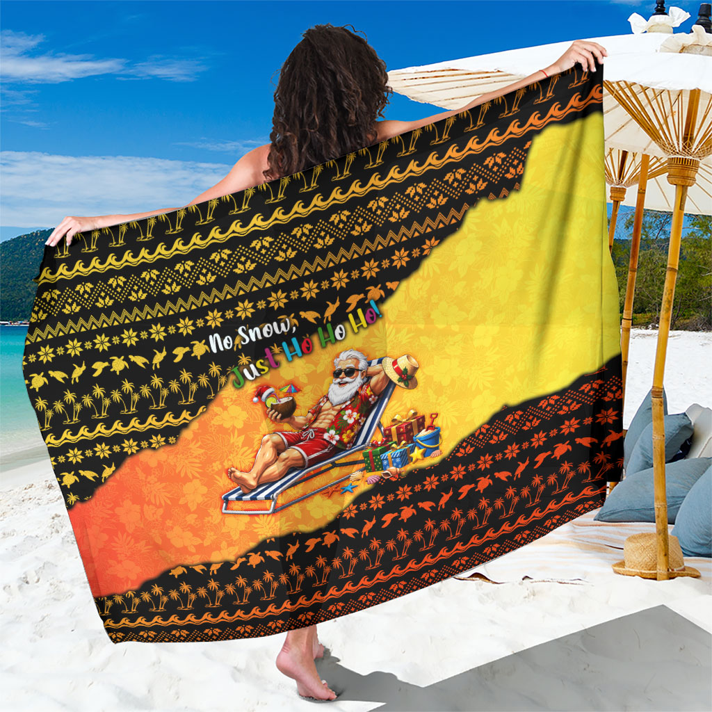 Tropical Christmas In July Santa Claus Sarong Festive Hawaiian With Beach Reindeer Sleigh TS04 One Size 44 x 66 inches Orange Black - Polynesian Pride
