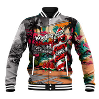 Tropical Christmas In July Candy Cane Surf Baseball Jacket Vibrant Street Art Beach Graffiti Graphic TS04 Unisex Orange Grey - Polynesian Pride