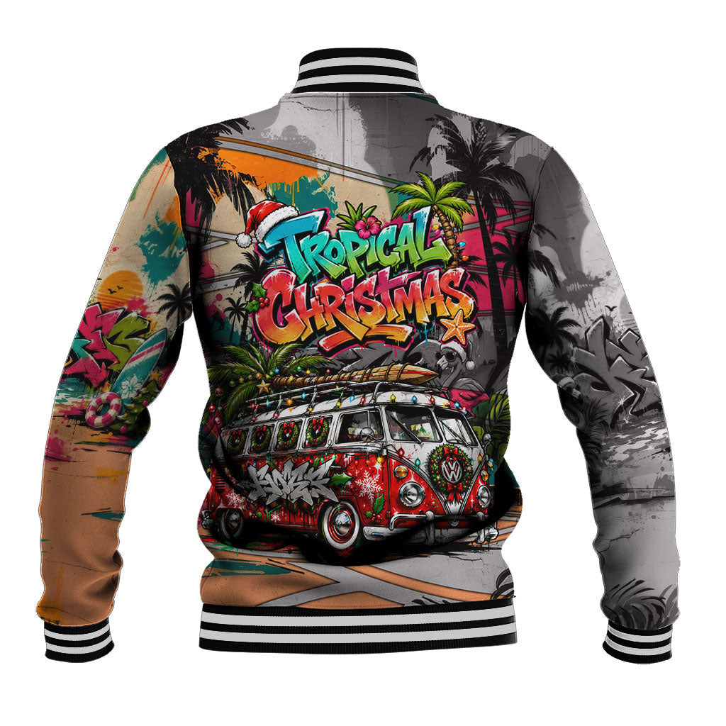 Tropical Christmas In July Candy Cane Surf Baseball Jacket Vibrant Street Art Beach Graffiti Graphic TS04 - Polynesian Pride