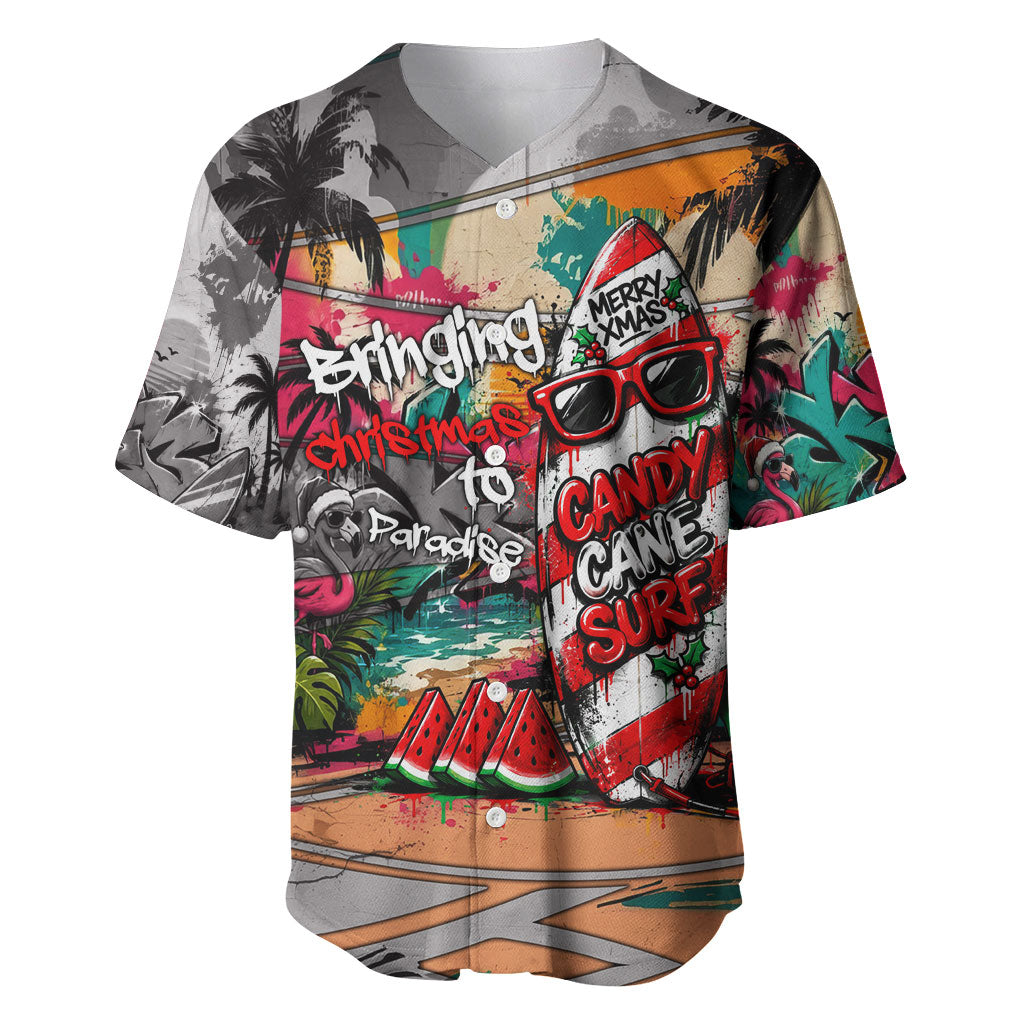 Tropical Christmas In July Candy Cane Surf Baseball Jersey Vibrant Street Art Beach Graffiti Graphic TS04 Orange Grey - Polynesian Pride