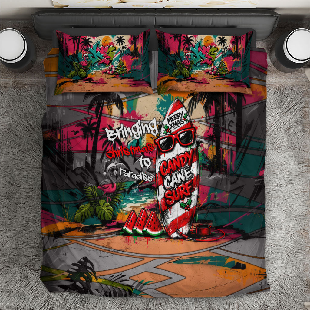 Tropical Christmas In July Candy Cane Surf Bedding Set Vibrant Street Art Beach Graffiti Graphic TS04 Orange Grey - Polynesian Pride