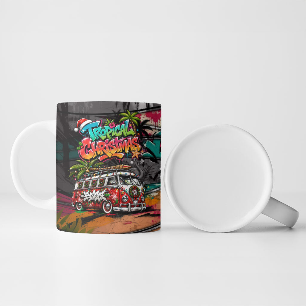 Tropical Christmas In July Candy Cane Surf Ceramic Mug Vibrant Street Art Beach Graffiti Graphic TS04 - Polynesian Pride