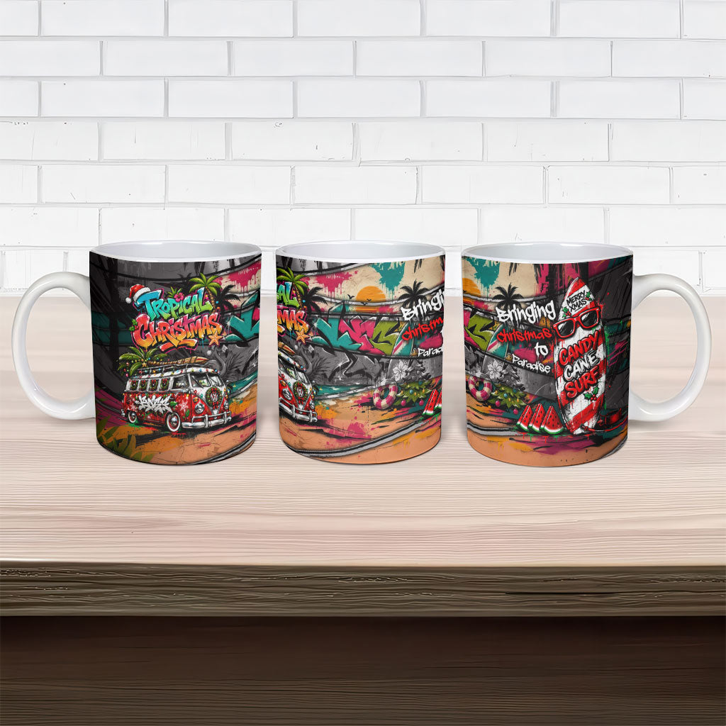 Tropical Christmas In July Candy Cane Surf Ceramic Mug Vibrant Street Art Beach Graffiti Graphic TS04 - Polynesian Pride