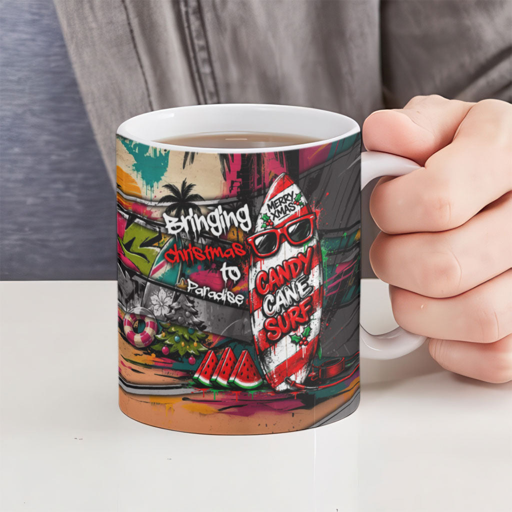 Tropical Christmas In July Candy Cane Surf Ceramic Mug Vibrant Street Art Beach Graffiti Graphic TS04 - Polynesian Pride