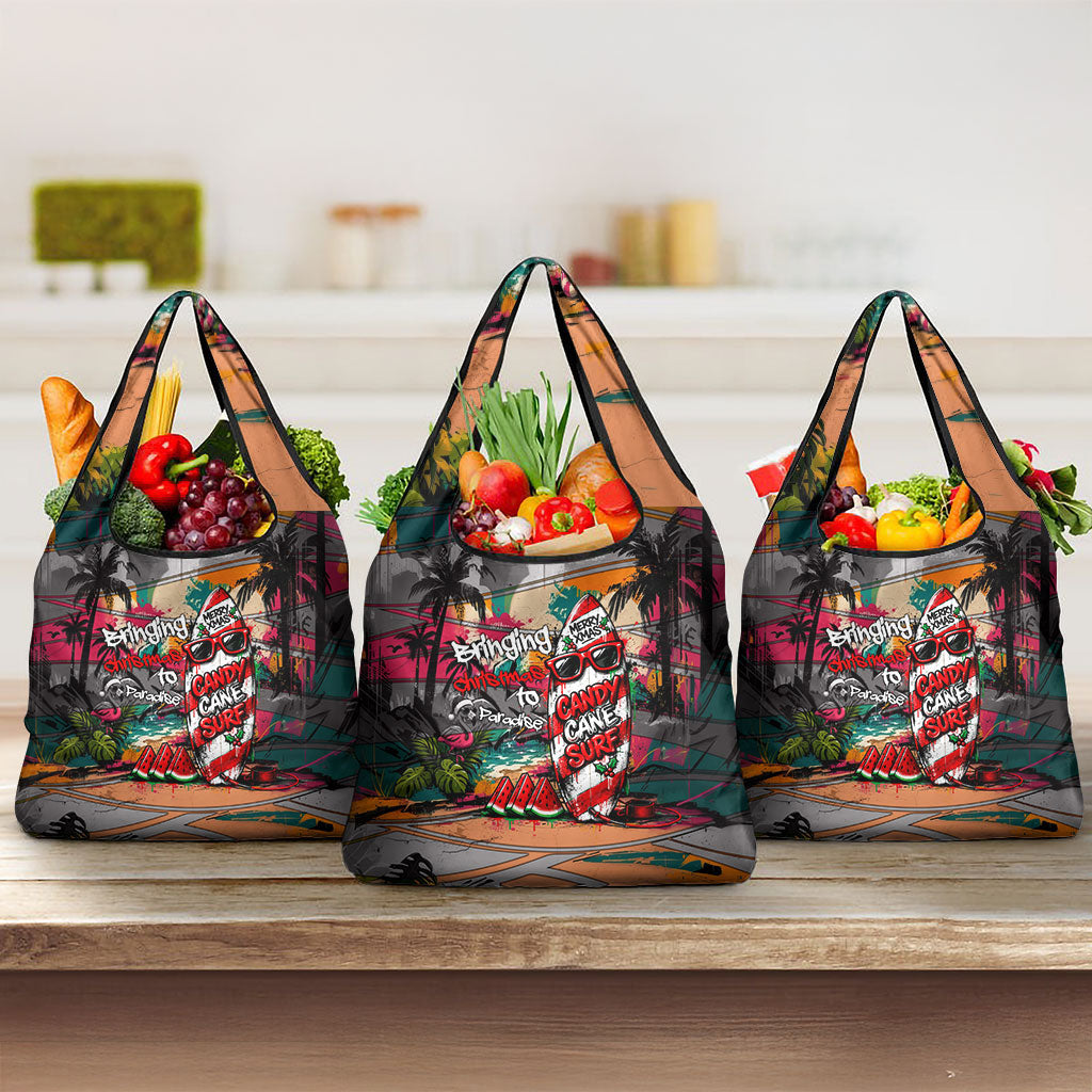 Tropical Christmas In July Candy Cane Surf Grocery Bag Vibrant Street Art Beach Graffiti Graphic TS04 3-pack One Size Orange Grey - Polynesian Pride