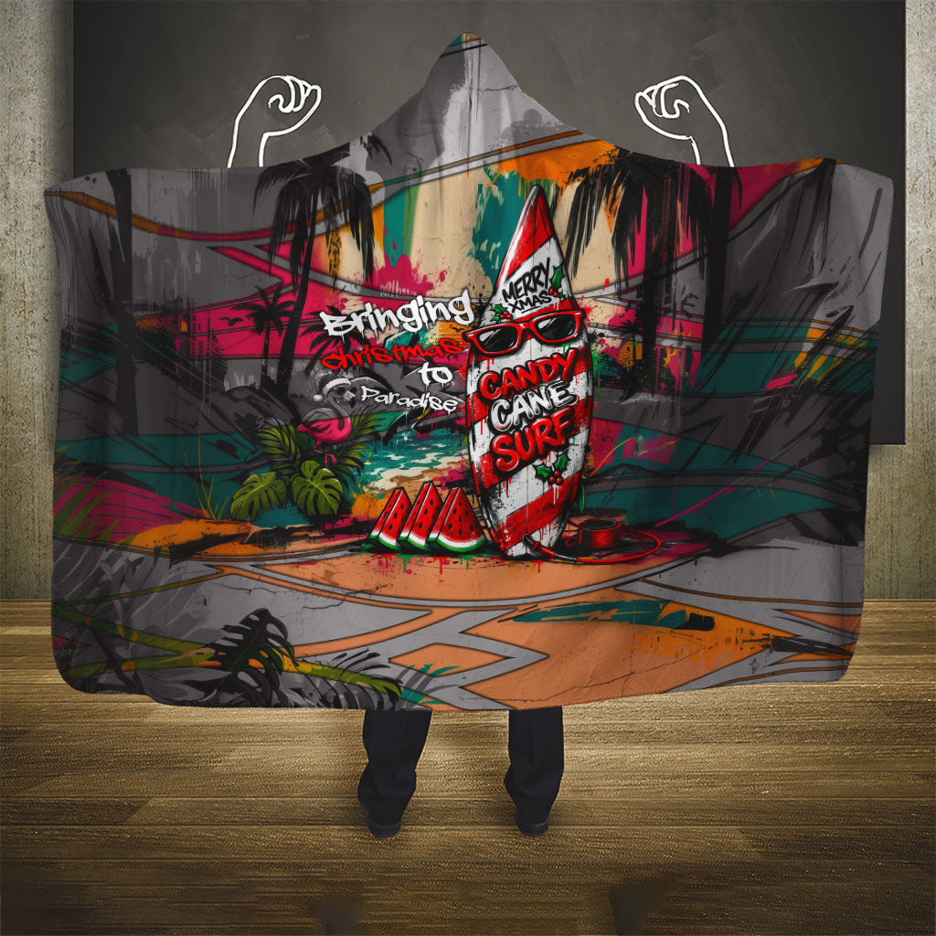 Tropical Christmas In July Candy Cane Surf Hooded Blanket Vibrant Street Art Beach Graffiti Graphic TS04 - Polynesian Pride