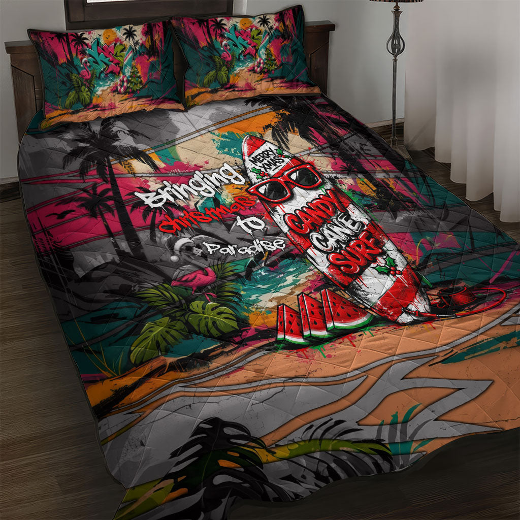 Tropical Christmas In July Candy Cane Surf Quilt Bed Set Vibrant Street Art Beach Graffiti Graphic TS04 Orange Grey - Polynesian Pride