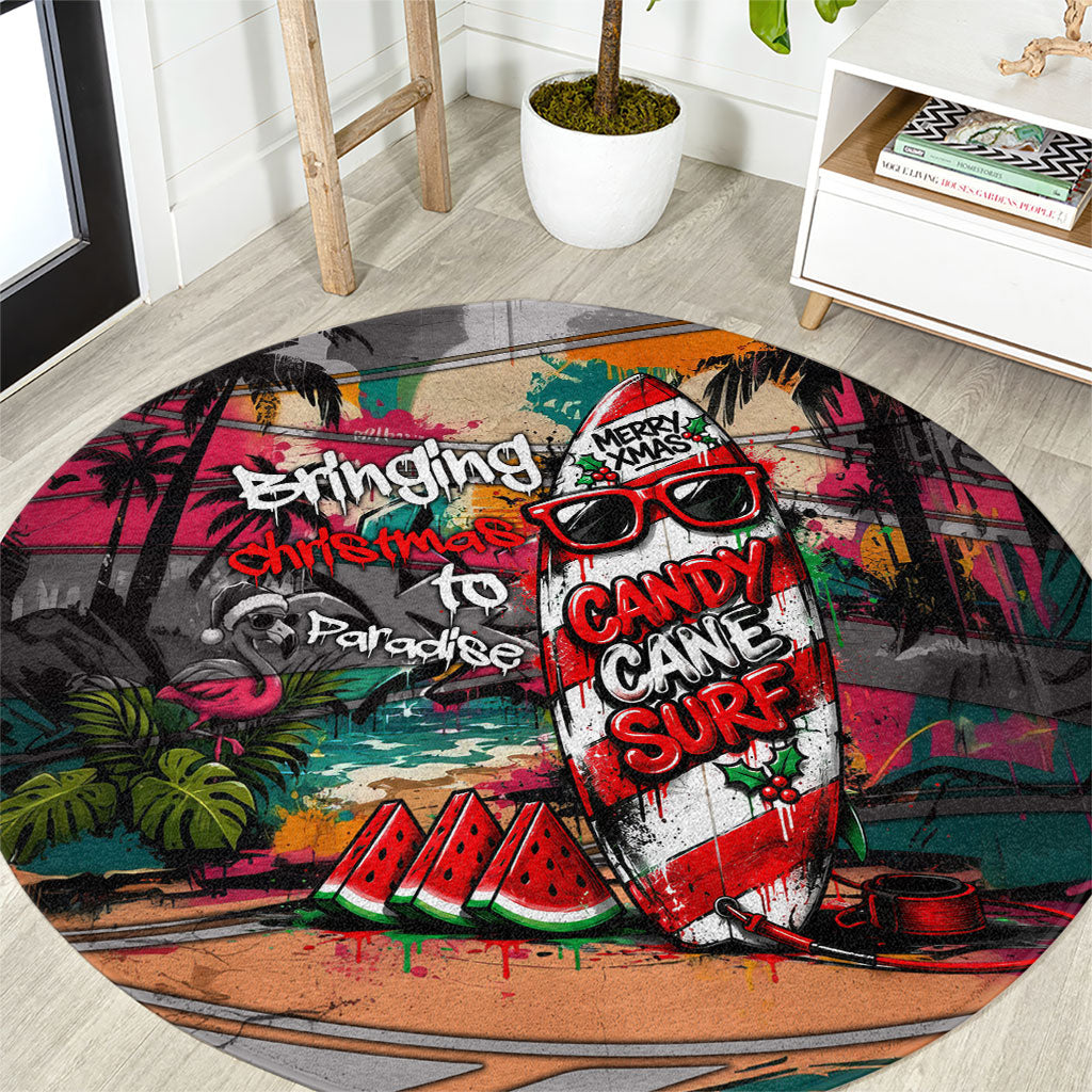 Tropical Christmas In July Candy Cane Surf Round Carpet Vibrant Street Art Beach Graffiti Graphic TS04 Orange Grey - Polynesian Pride