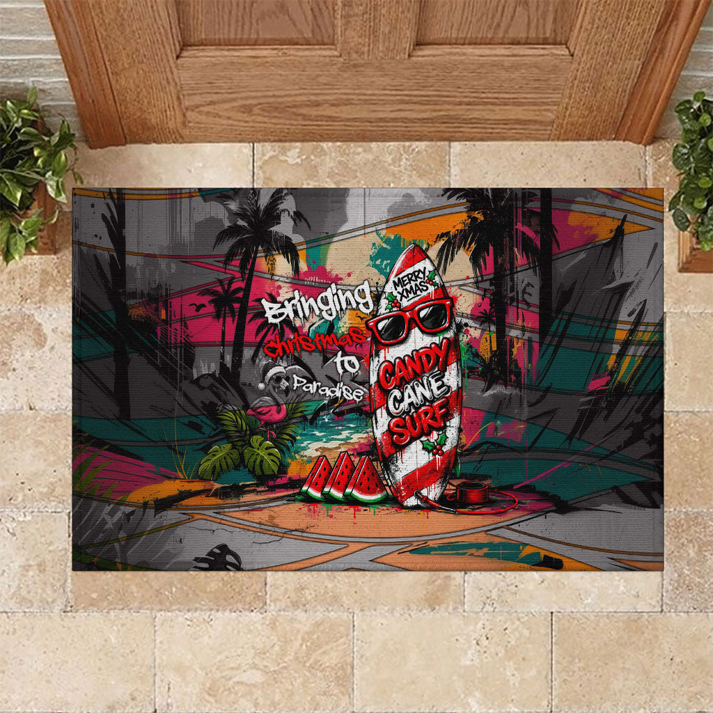 Tropical Christmas In July Candy Cane Surf Rubber Doormat Vibrant Street Art Beach Graffiti Graphic TS04 Orange Grey - Polynesian Pride